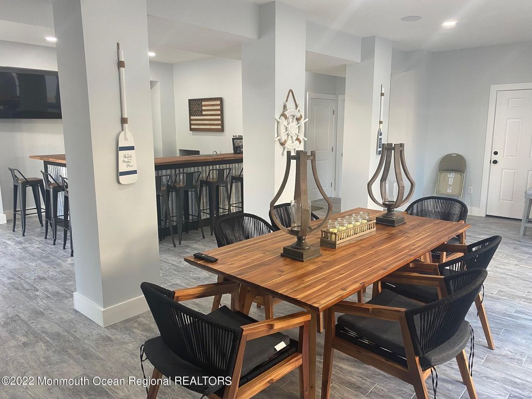 Dining room, Interior, Recessed Lighting, Wood Texture Flooring