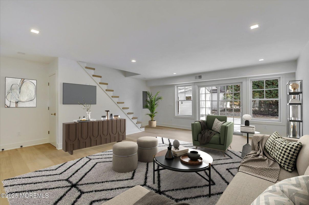 Interior, Living room, Recessed Lighting, Wood Texture Flooring