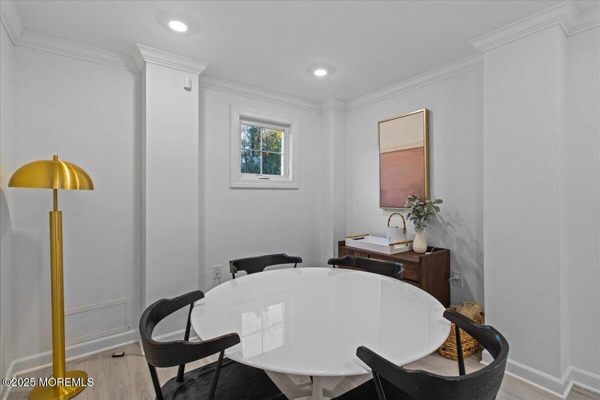 Dining room, Interior, Recessed Lighting, Wood Texture Flooring