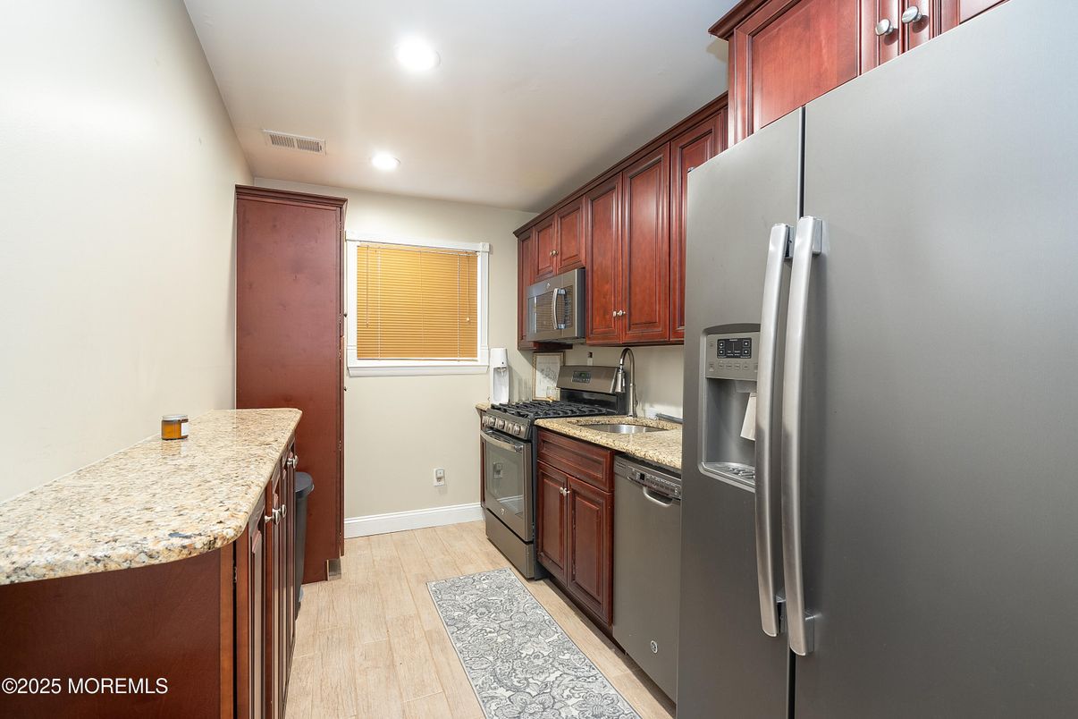 Interior, Kitchen, Recessed Lighting, Wood Texture Flooring