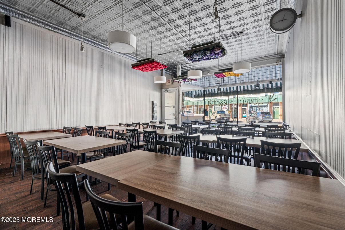 Dining room, Interior, Pendant Lights, Wood Texture Flooring