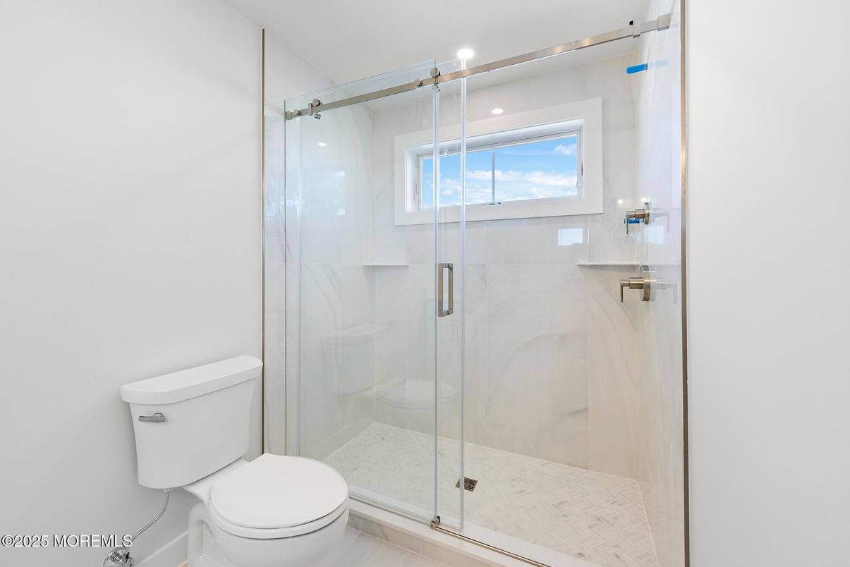 Bathroom, Glass Shower, Interior, Marble Walls, Recessed Lighting
