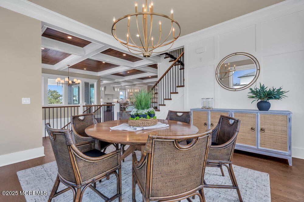 Chandelier, Dining room, Interior, Wood Texture Flooring