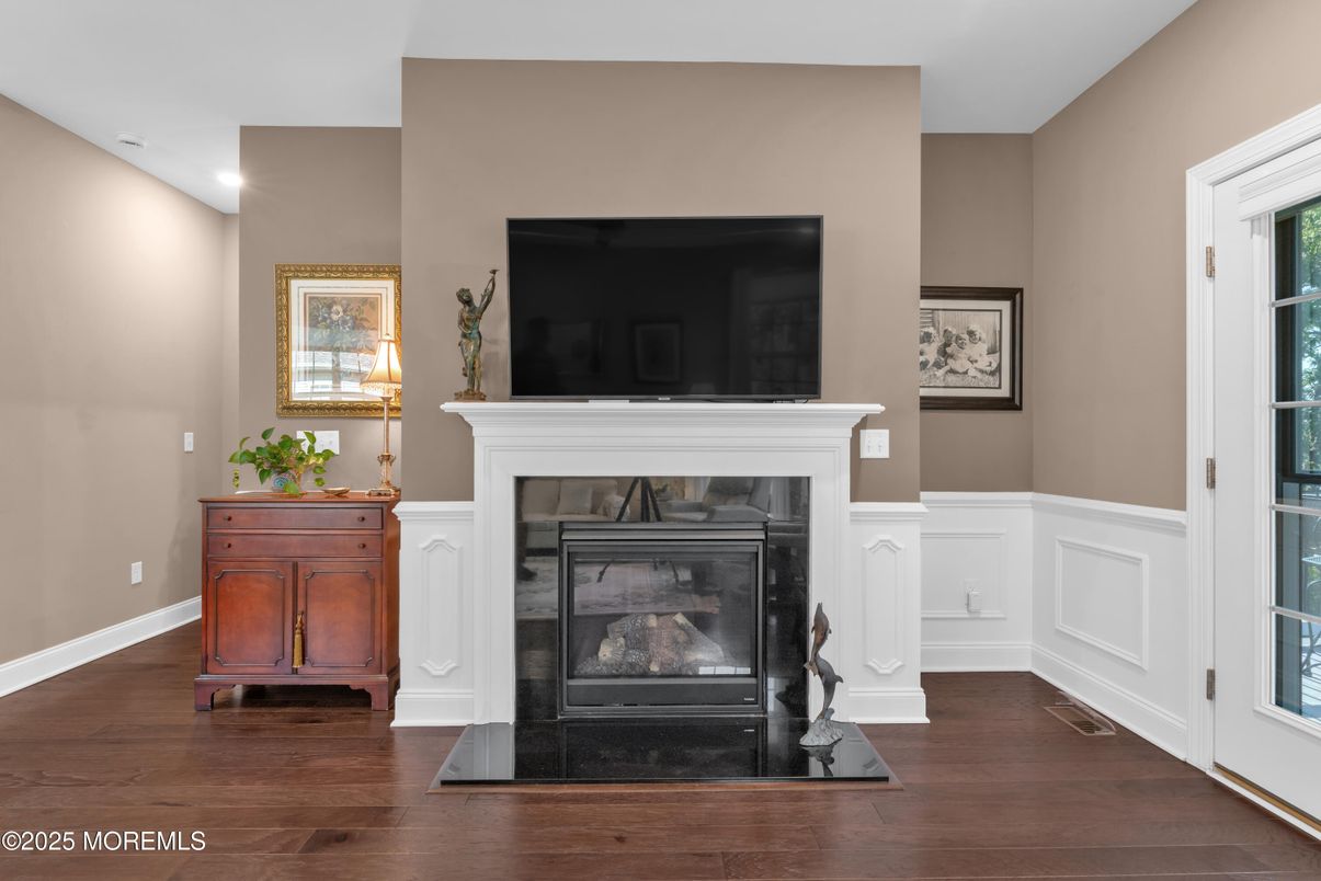 Fireplace, Interior, Recessed Lighting, Wood Texture Flooring