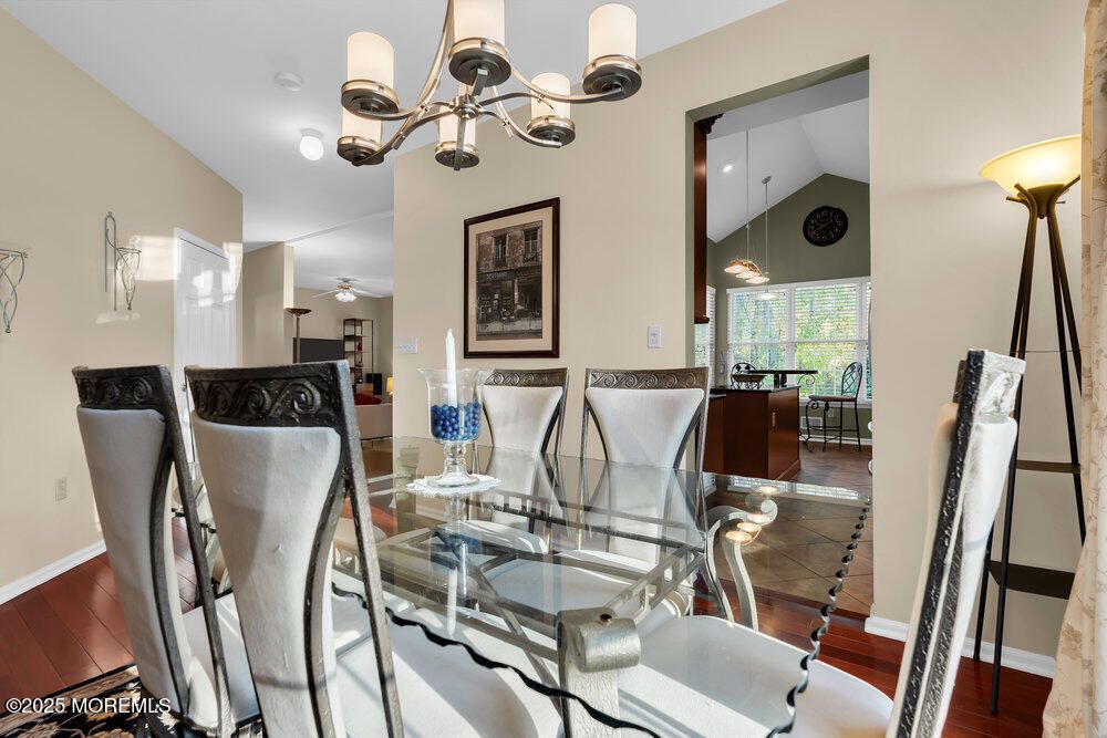 Dining room, Interior, Pendant Lights, Wood Texture Flooring