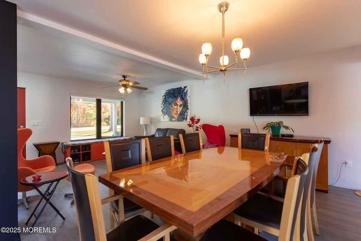Chandelier, Dining room, Interior, Wood Texture Flooring