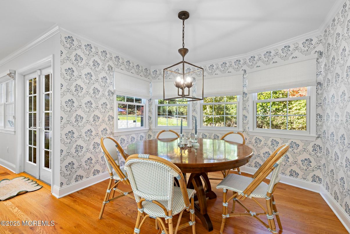 Dining room, Interior, Pendant Lights, Wood Texture Flooring