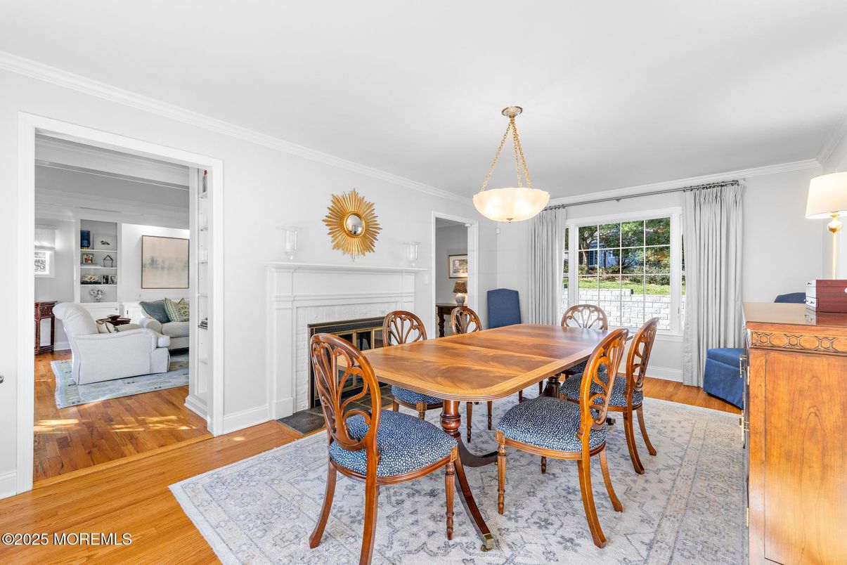 Dining room, Fireplace, Interior, Living room, Pendant Lights, Wood Texture Flooring