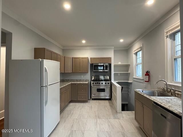 Interior, Kitchen, Marble, Recessed Lighting, Stainless Steel Appliances