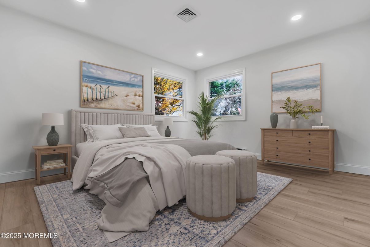 Bedroom, Interior, Recessed Lighting, Wood Texture Flooring