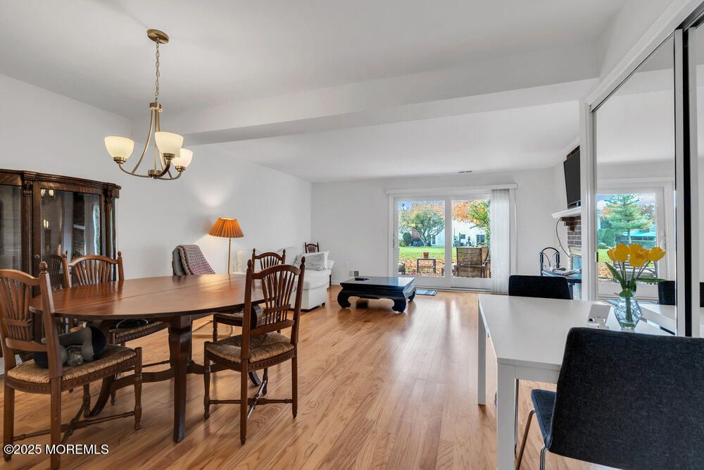 Dining room, Interior, Living room, Pendant Lights, Wood Texture Flooring