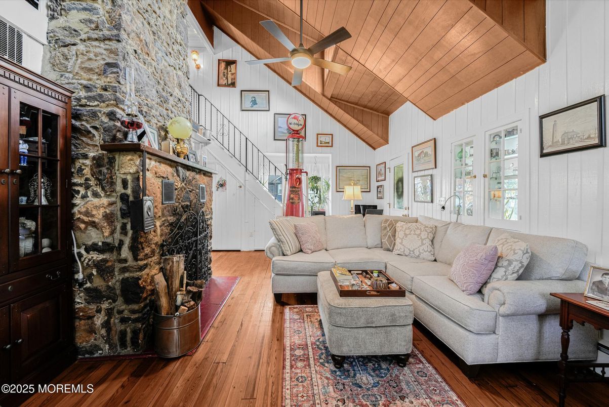 Fireplace, Interior, Living room, Stone Walls, Wooden Ceilings, Wood Texture Flooring