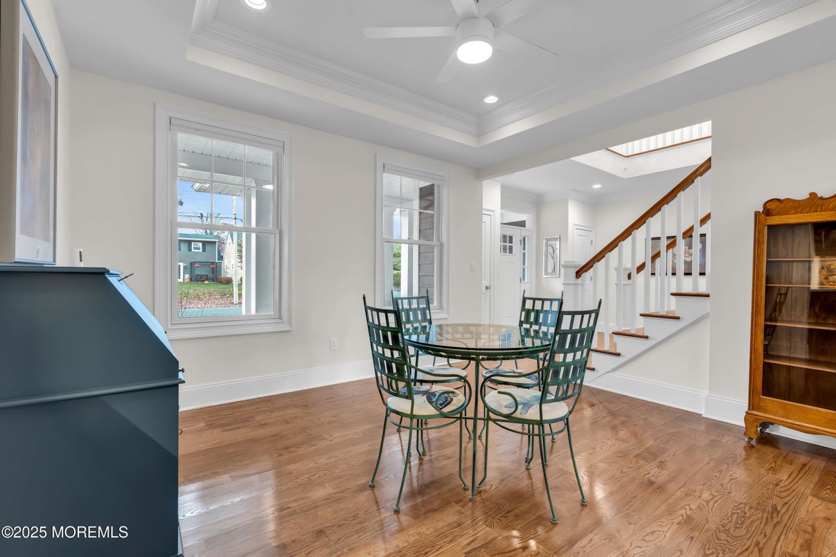 Dining room, Interior, Recessed Lighting, Wood Texture Flooring