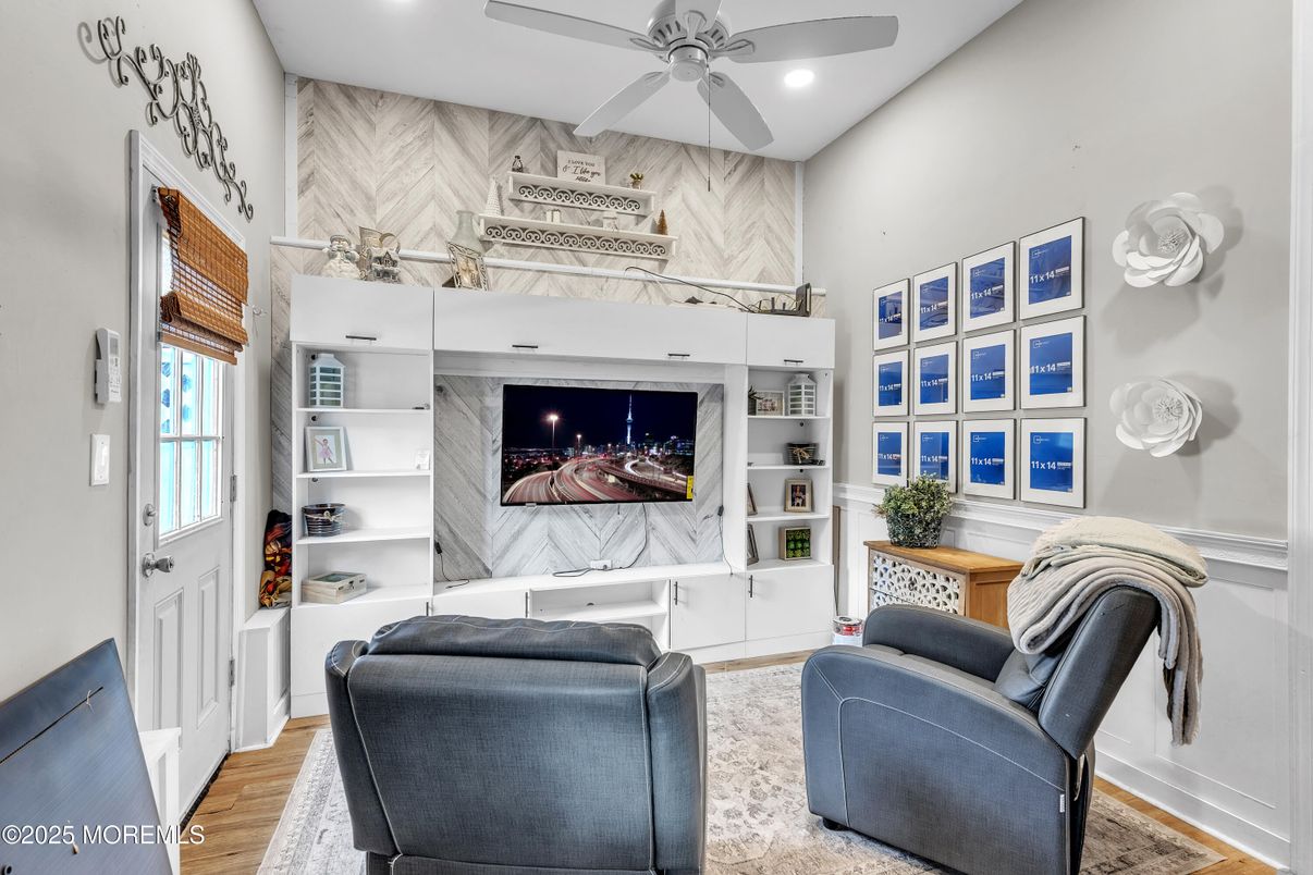 Interior, Marble Walls, Recessed Lighting, Wood Texture Flooring