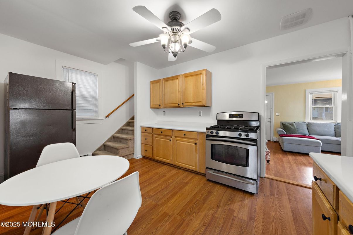 Interior, Kitchen, Living room, Stainless Steel Appliances, Wood Texture Flooring