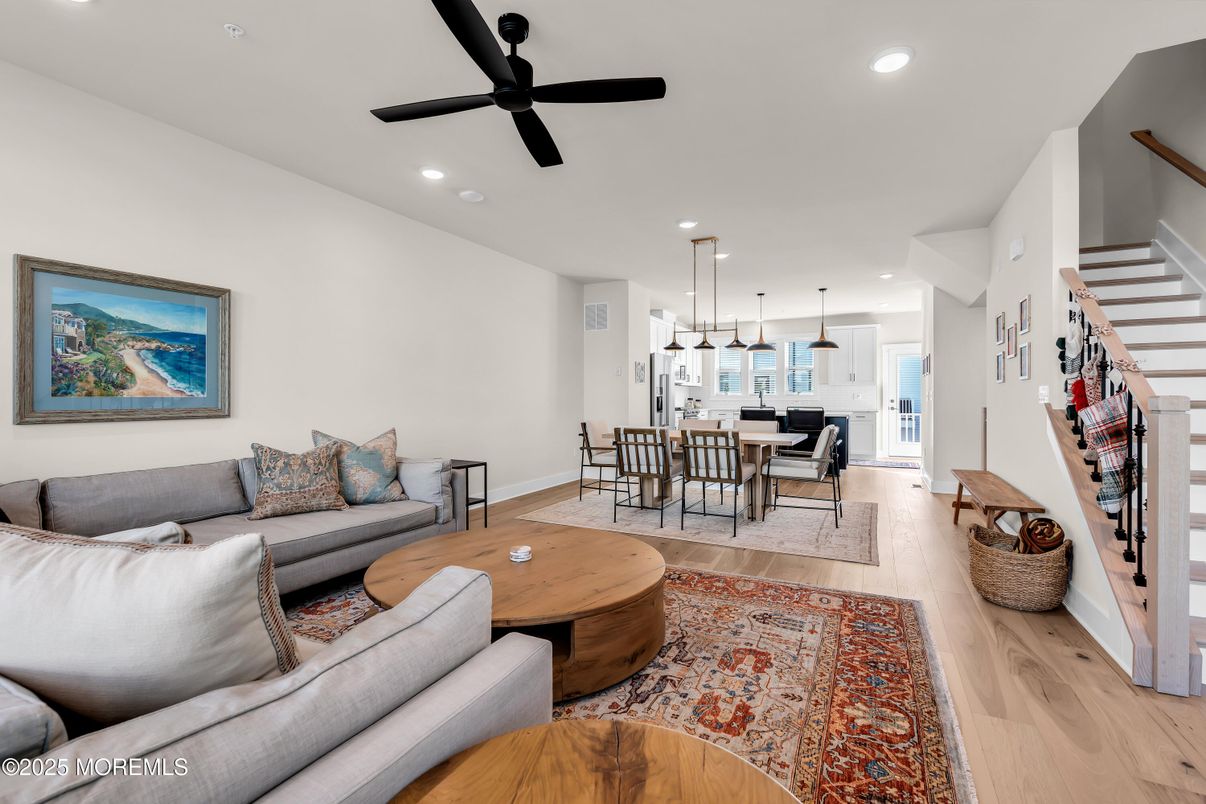 Dining room, Interior, Kitchen, Living room, Pendant Lights, Recessed Lighting, Wood Texture Flooring