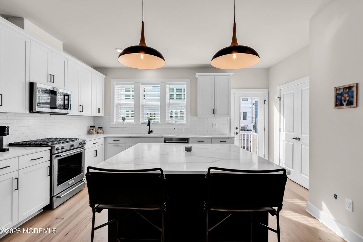 Interior, Kitchen, Pendant Lights, Stainless Steel Appliances, Wood Texture Flooring