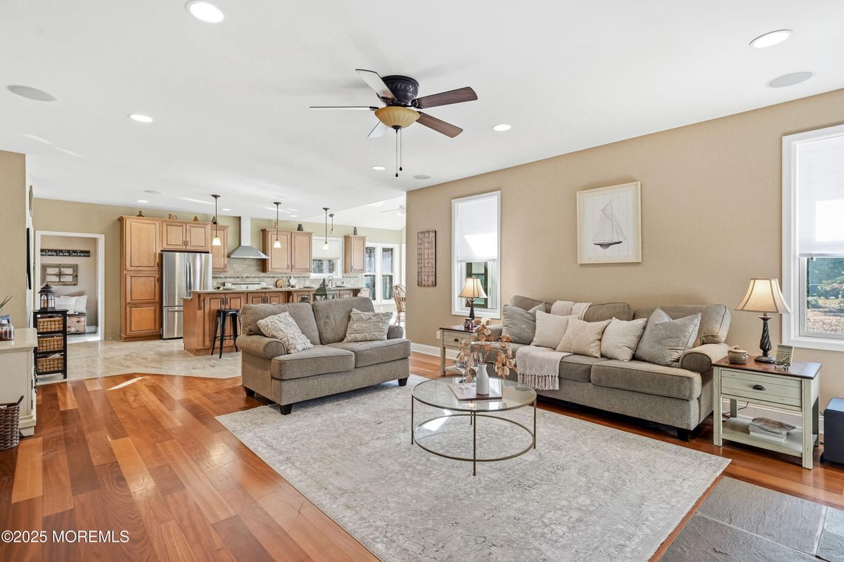 Interior, Kitchen, Living room, Pendant Lights, Recessed Lighting, Stainless Steel Appliances, Wood Texture Flooring