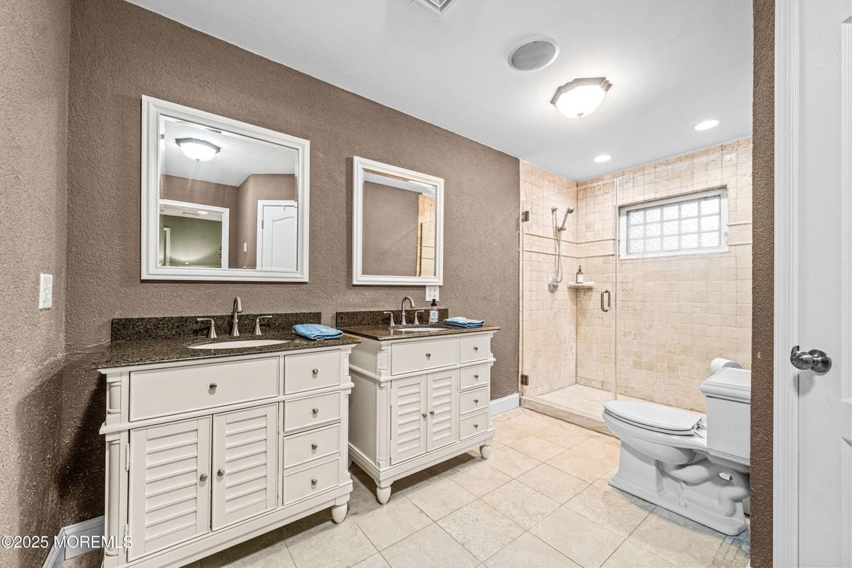 Bathroom, Dual Sink Vanities, Glass Shower, Interior, Recessed Lighting