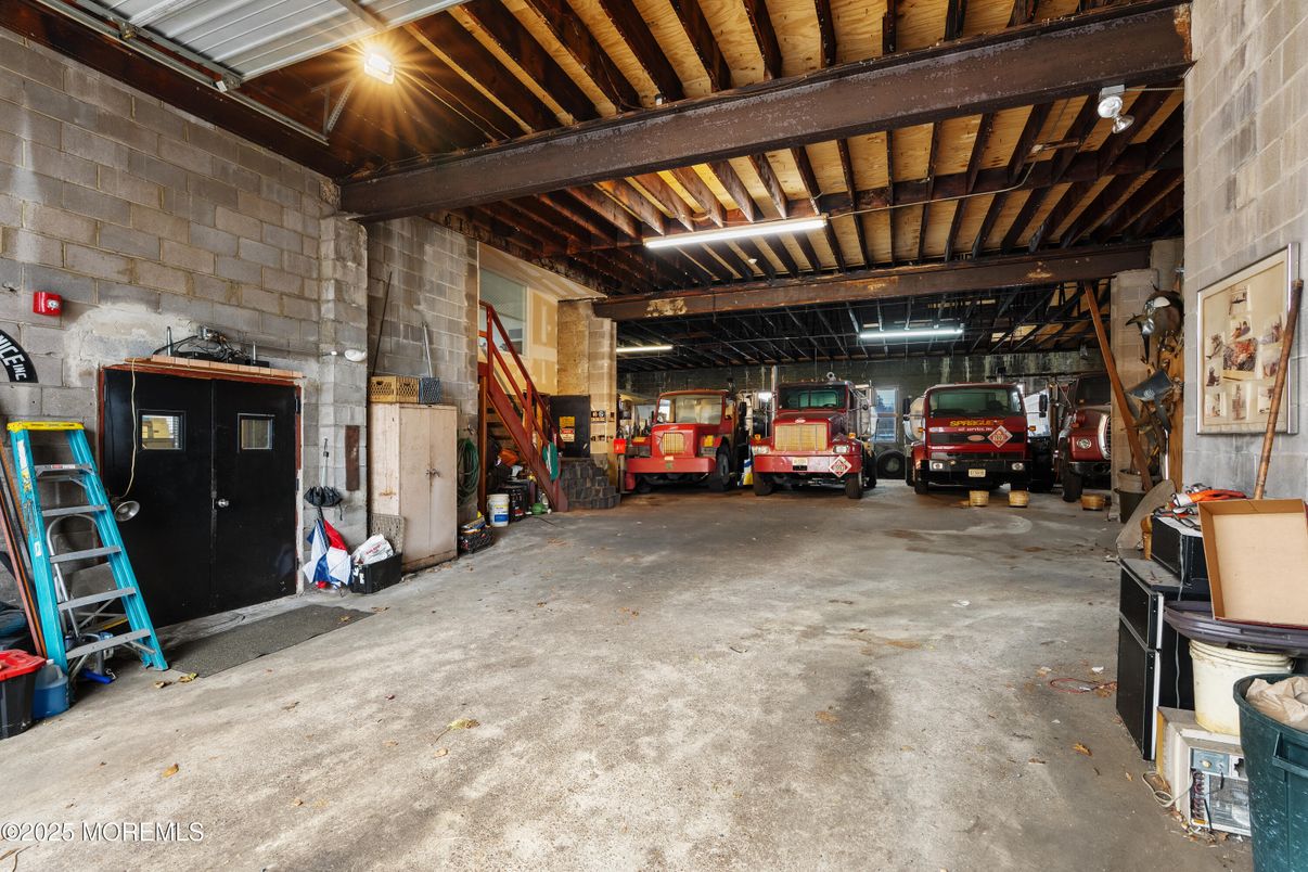 Garage, Interior, Stone Walls, Wooden Beams