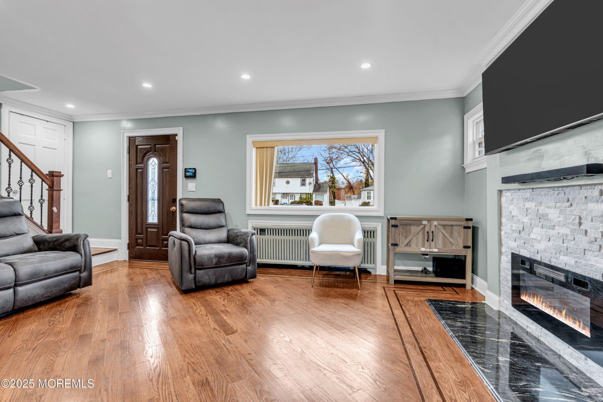 Fireplace, Interior, Recessed Lighting, Wood Texture Flooring