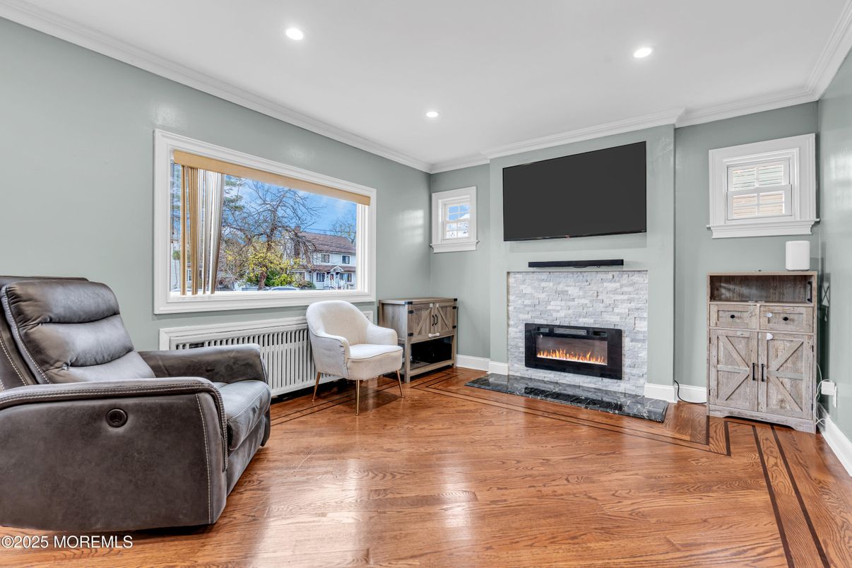 Fireplace, Interior, Recessed Lighting, Wood Texture Flooring
