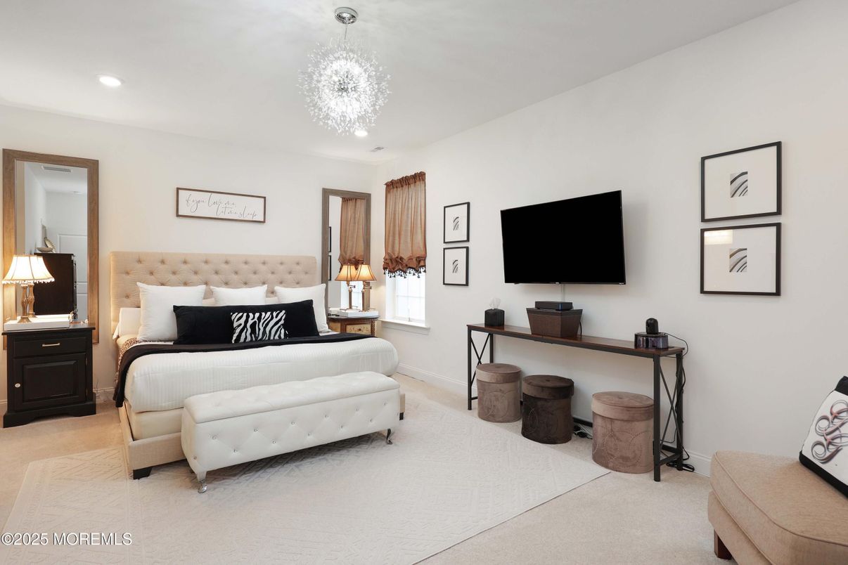 Bedroom, Chandelier, Interior, Recessed Lighting