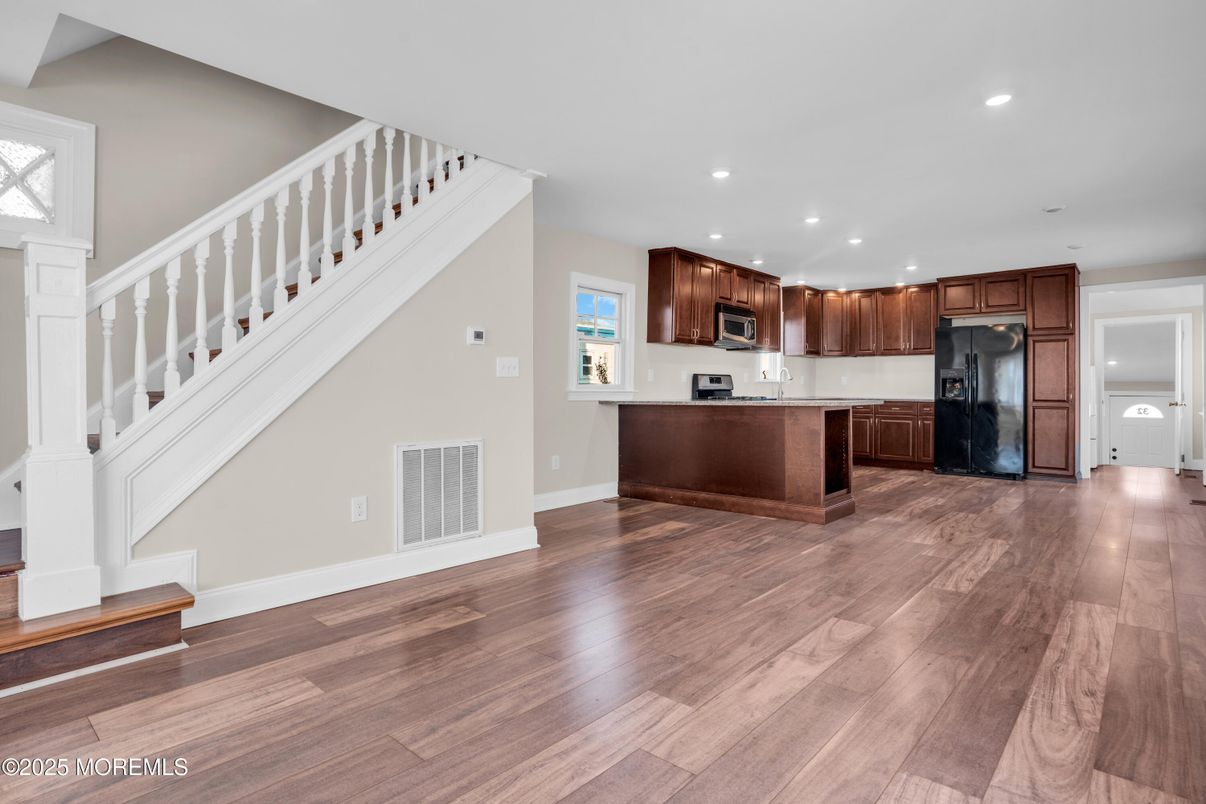Interior, Kitchen, Recessed Lighting, Wood Texture Flooring