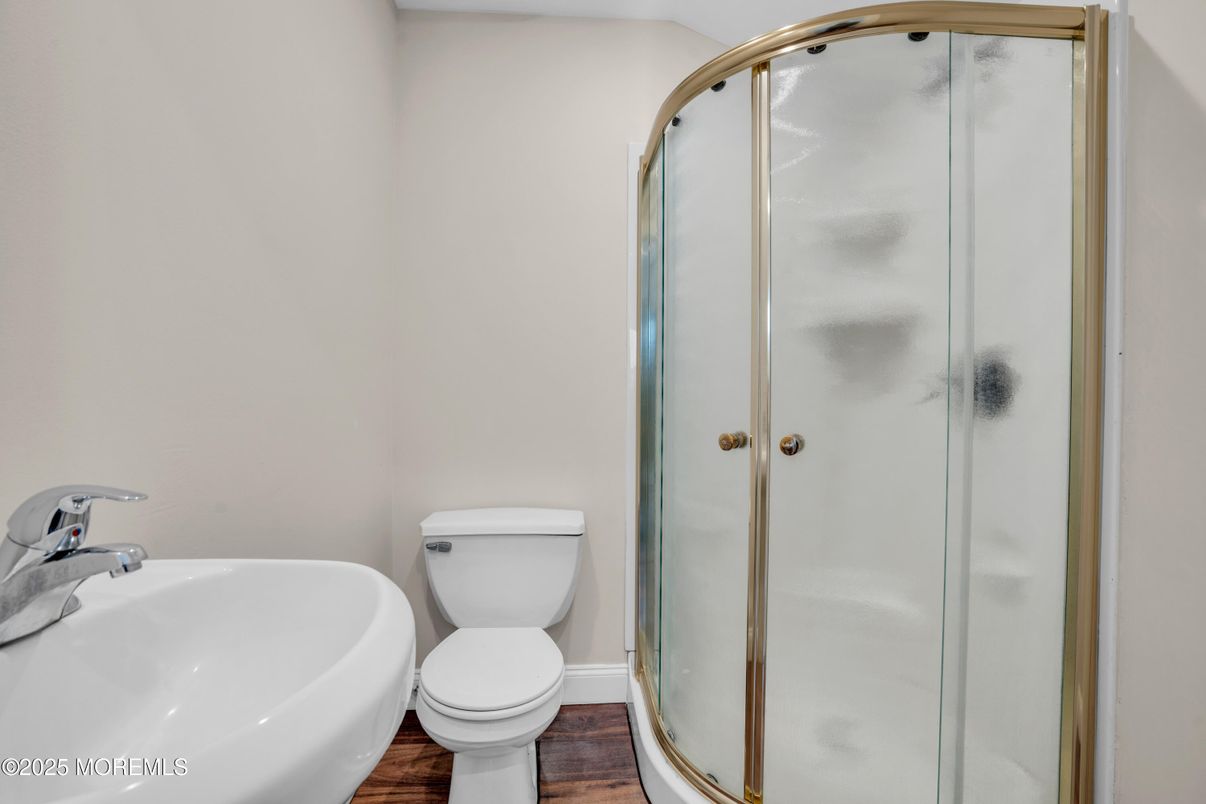 Bathroom, Glass Shower, Interior, Wood Texture Flooring