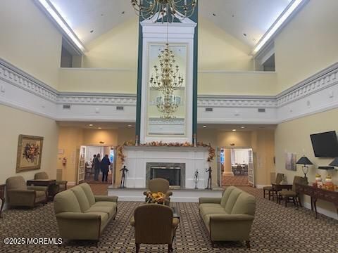 Chandelier, Dining room, Fireplace, Interior, Living room, Piano, Recessed Lighting