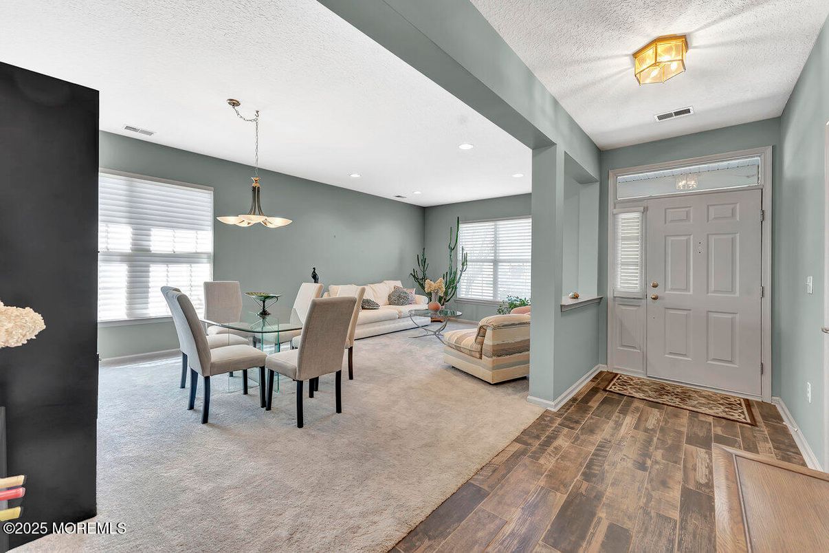 Dining room, Interior, Pendant Lights, Recessed Lighting, Wood Texture Flooring