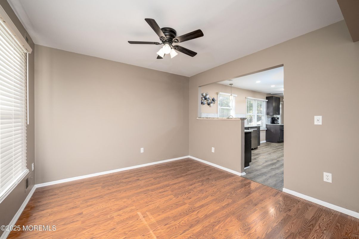 Empty room, Interior, Kitchen, Recessed Lighting, Wood Texture Flooring