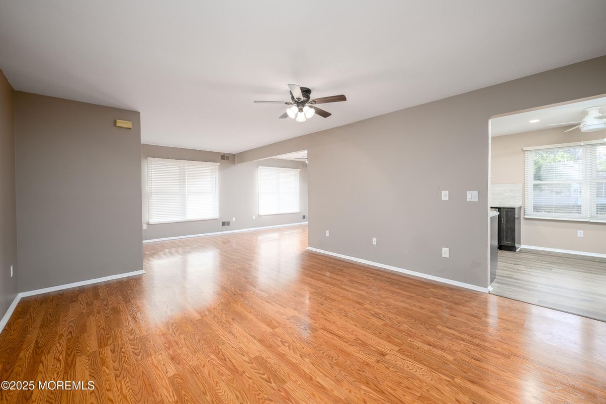 Empty room, Fireplace, Interior, Recessed Lighting, Wood Texture Flooring