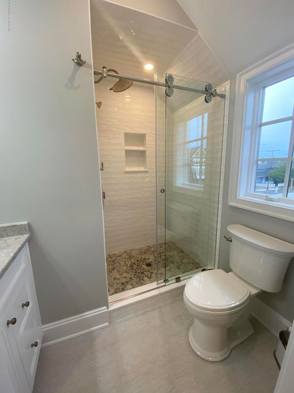 Bathroom, Glass Shower, Interior, Recessed Lighting