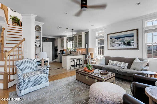 Interior, Kitchen, Living room, Pendant Lights, Recessed Lighting, Wood Texture Flooring