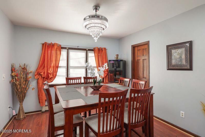 Chandelier, Dining room, Interior, Wood Texture Flooring