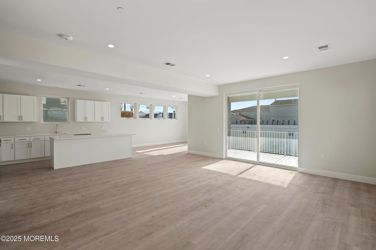 Empty room, Interior, Kitchen, Recessed Lighting, Wood Texture Flooring