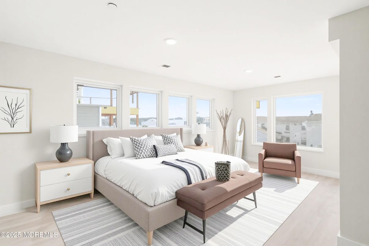 Bedroom, Interior, Recessed Lighting, Wood Texture Flooring