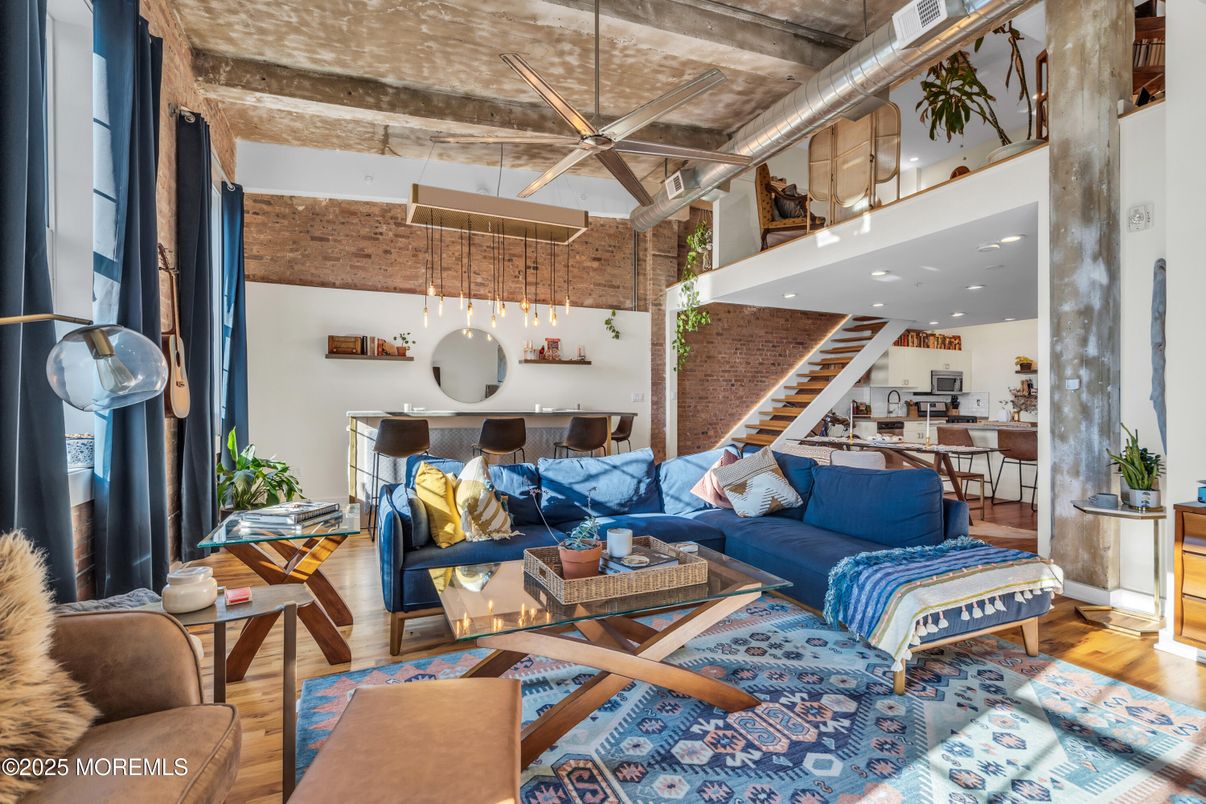 Dining room, Interior, Living room, Pendant Lights, Recessed Lighting, Wood Texture Flooring