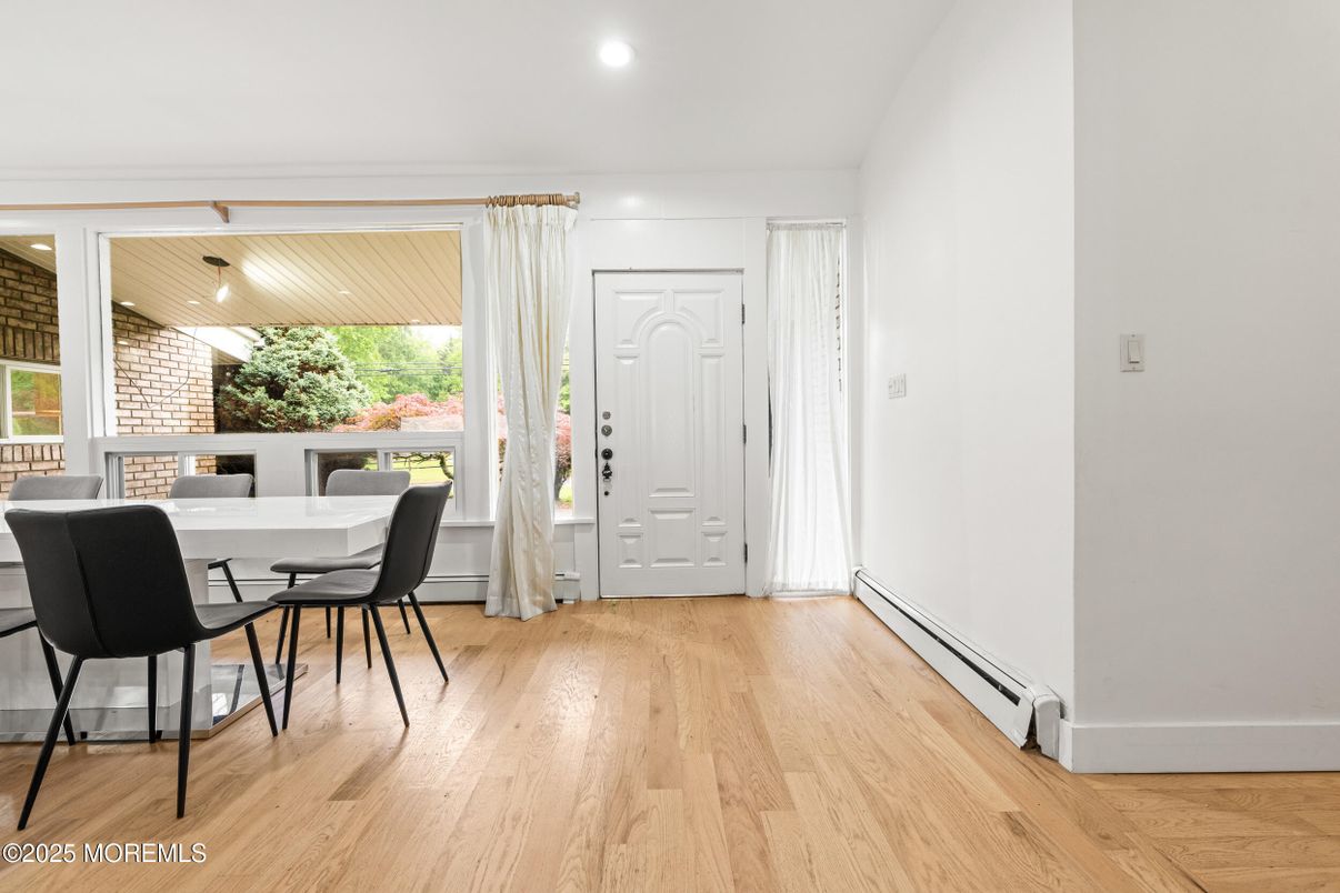 Dining room, Interior, Recessed Lighting, Wood Texture Flooring