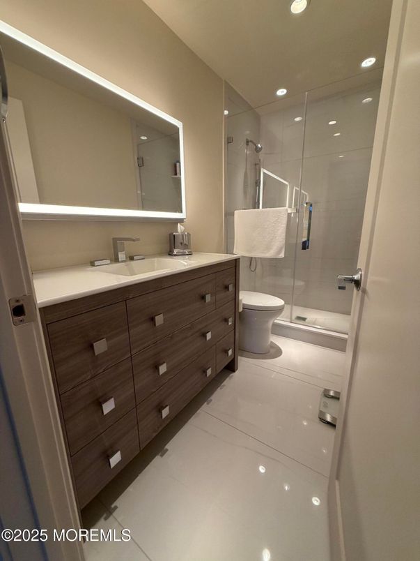 Bathroom, Dual Sink Vanities, Glass Shower, Interior, Recessed Lighting