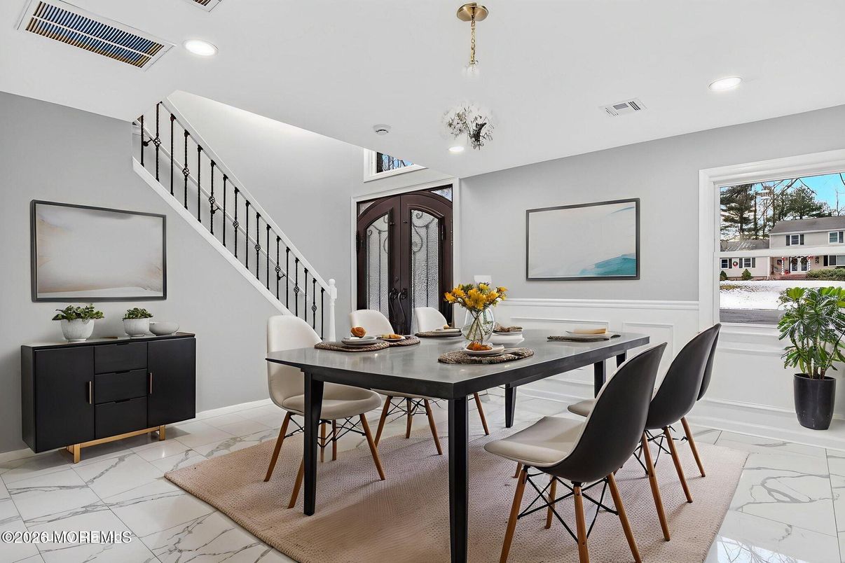 Dining room, Interior, Marble, Recessed Lighting