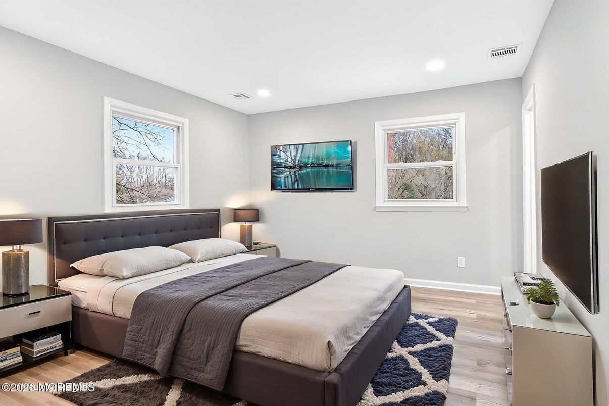 Bedroom, Interior, Recessed Lighting, Wood Texture Flooring