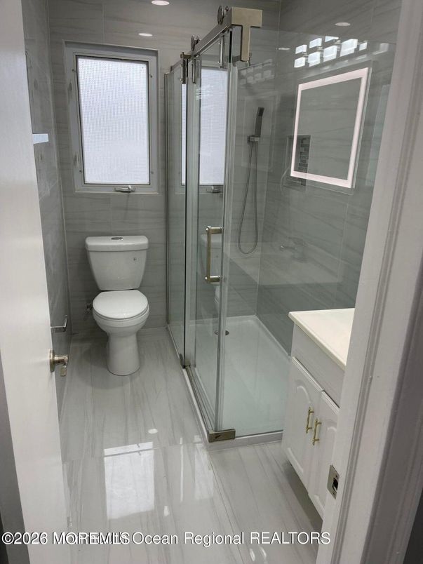 Bathroom, Glass Shower, Interior, Recessed Lighting