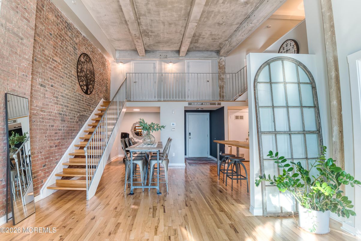 Dining room, Interior, Recessed Lighting, Stone Walls, Wood Texture Flooring