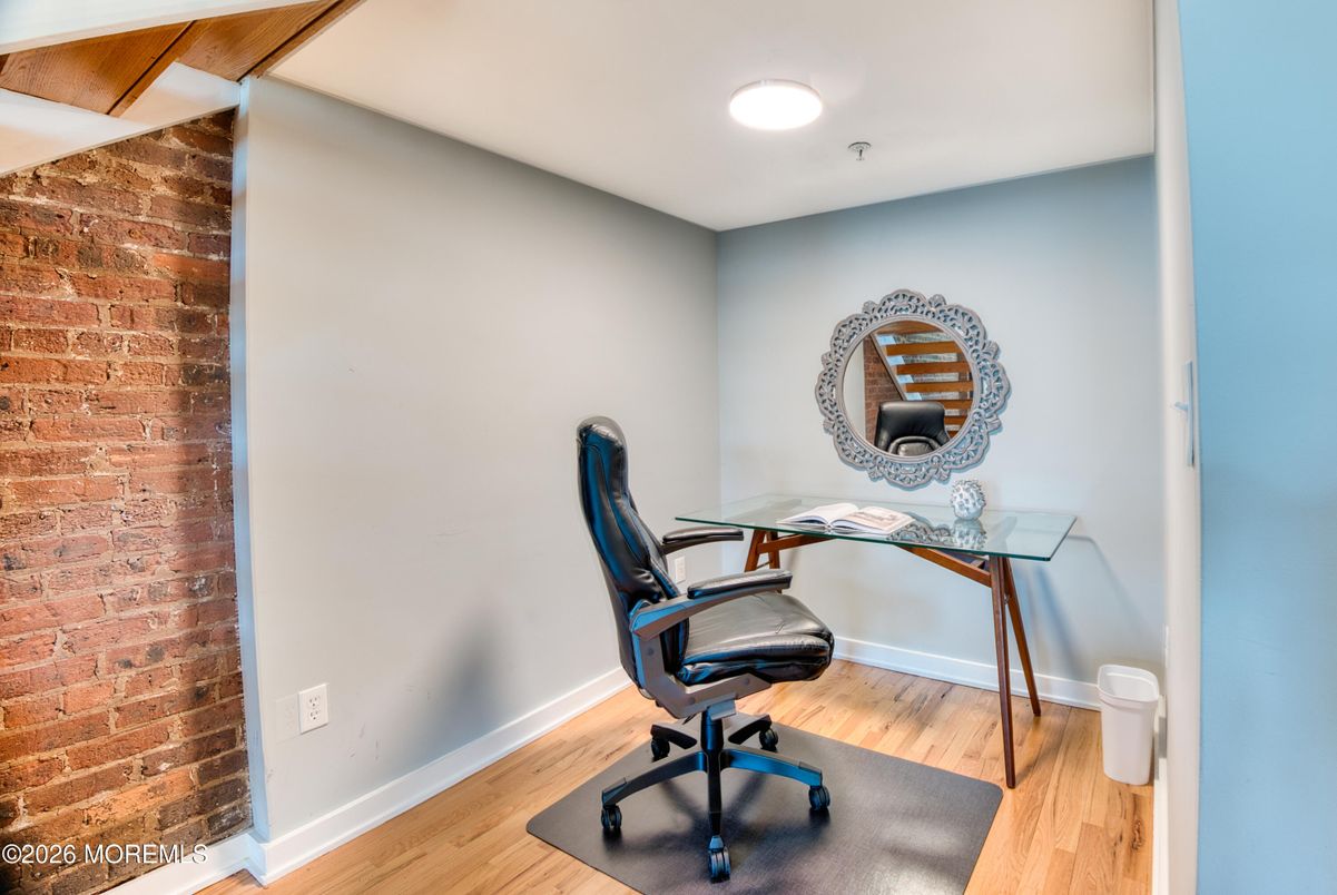 Home Office, Interior, Recessed Lighting, Stone Walls, Wood Texture Flooring