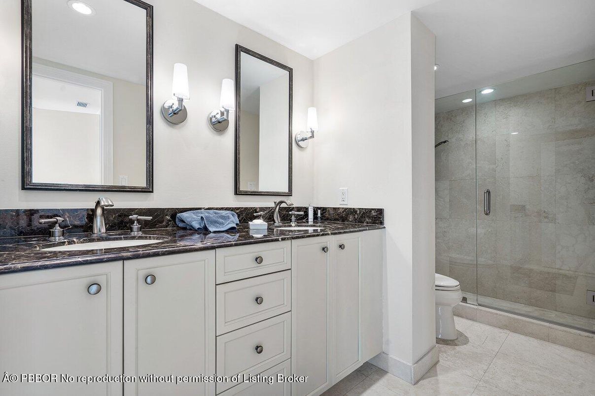 Bathroom, Dual Sink Vanities, Glass Shower, Interior, Recessed Lighting