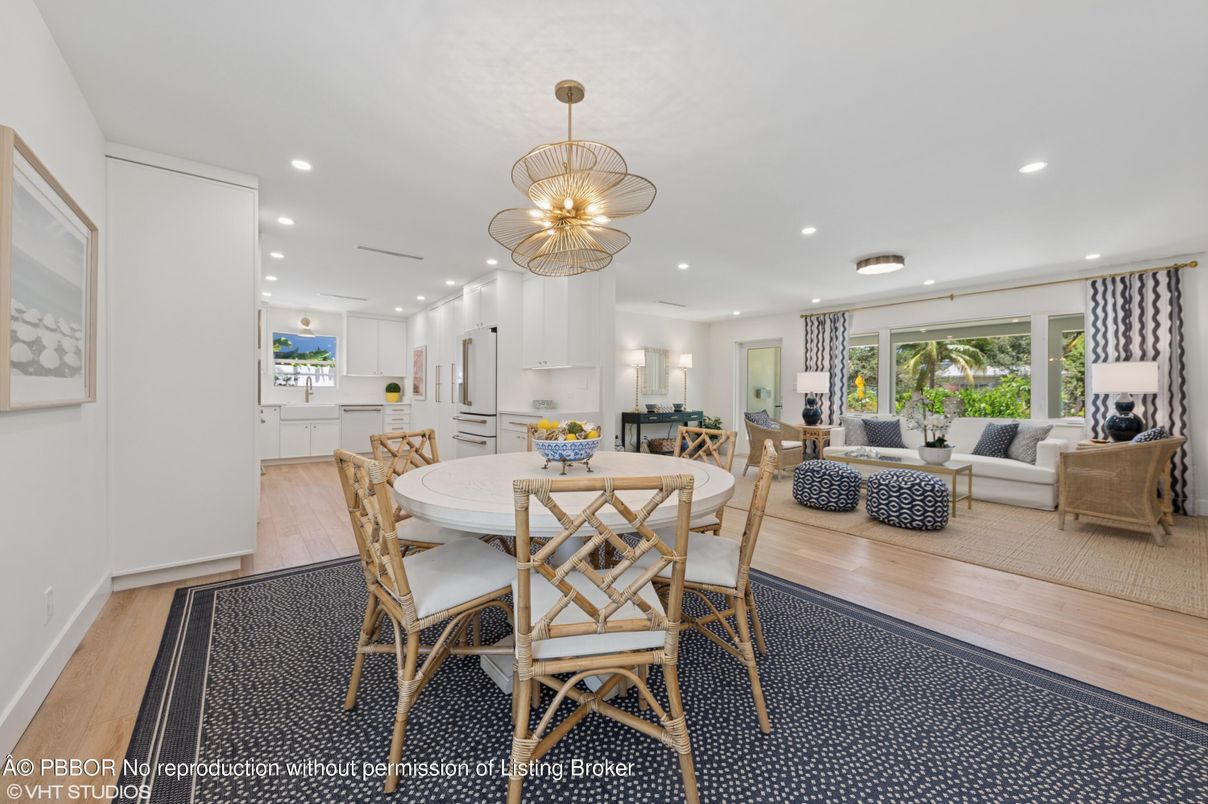 Dining room, Interior, Kitchen, Living room, Pendant Lights, Recessed Lighting, Wood Texture Flooring