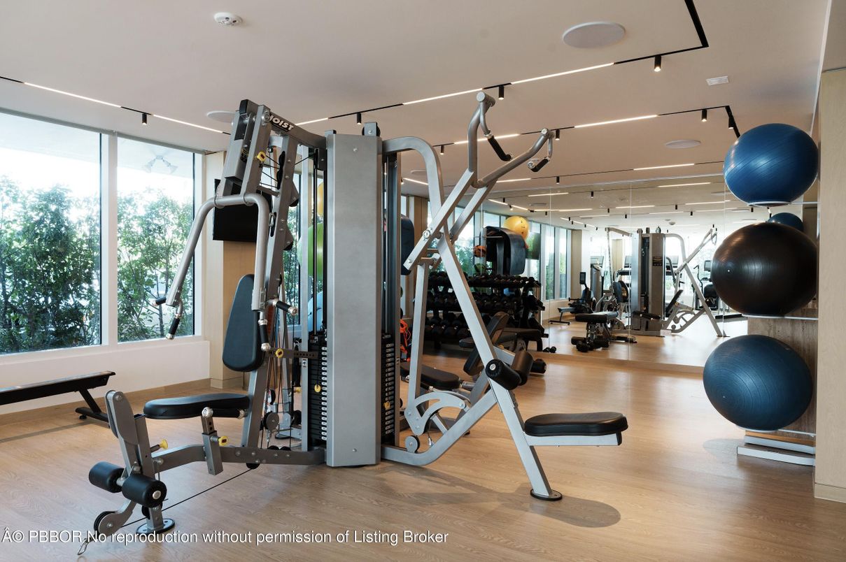 Fitness Equipment, Gym, Interior, Recessed Lighting, Wood Texture Flooring
