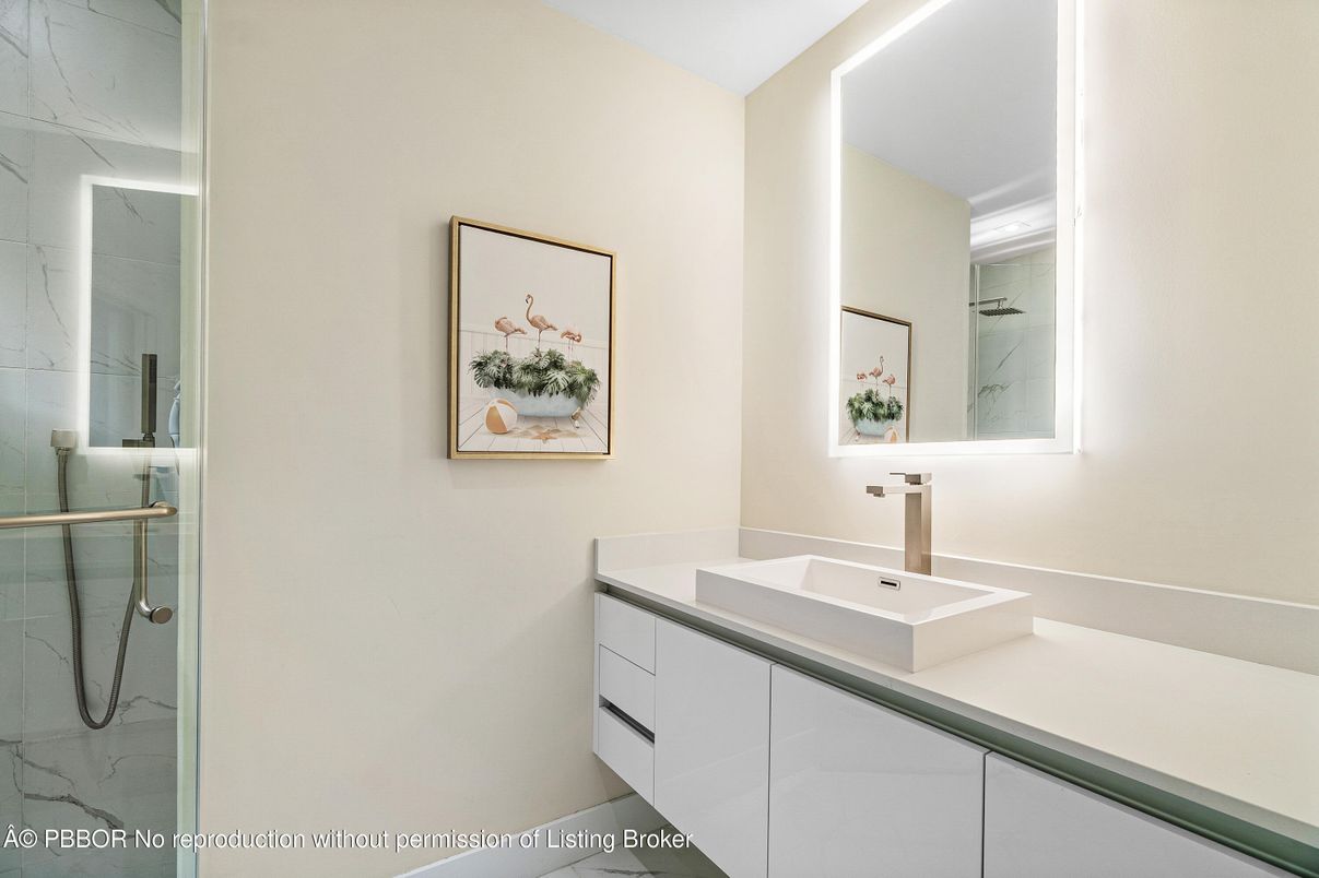 Bathroom, Glass Shower, Interior, Marble Walls, Recessed Lighting